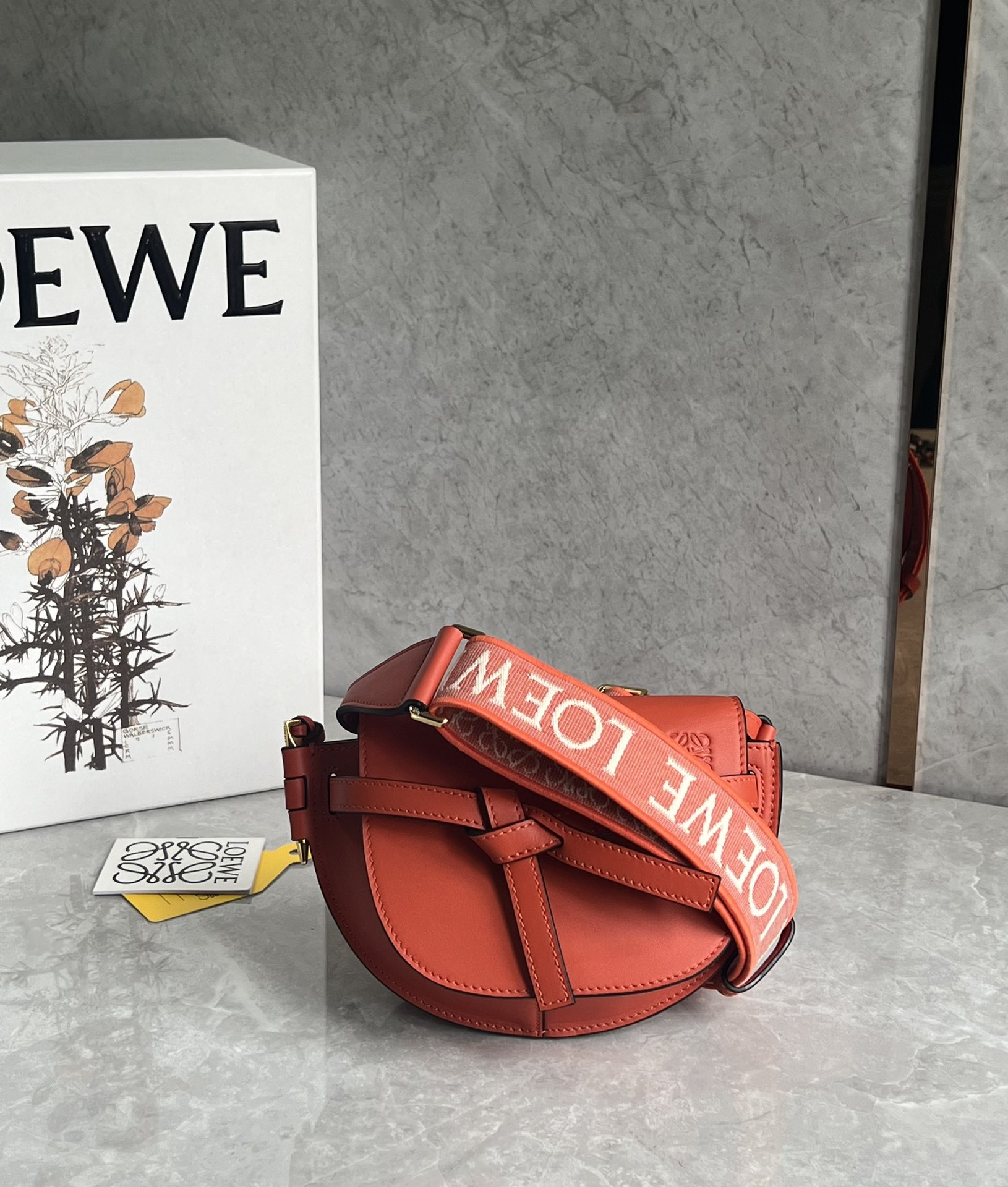 Loewe Mini Gate Dual Bag in Soft Calfskin and Jacquard Orange